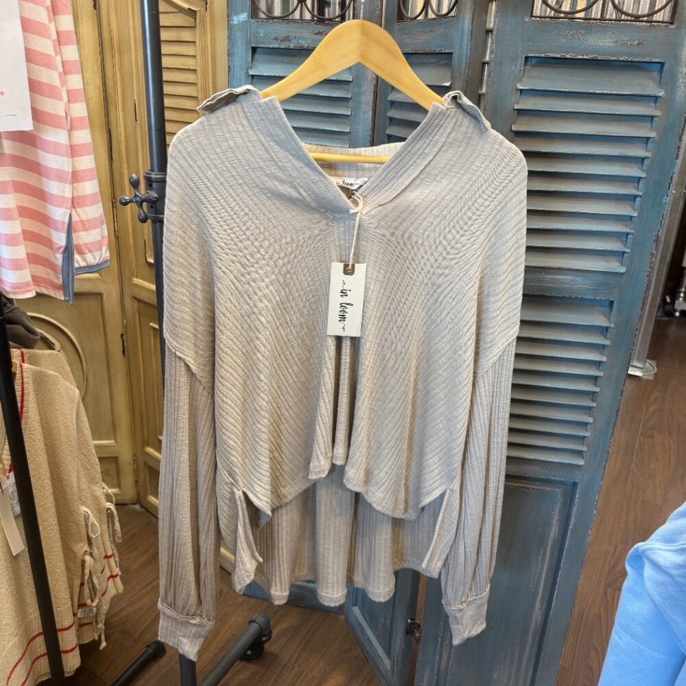 In Loom Quarter Split Almond Ribbed Polo Top